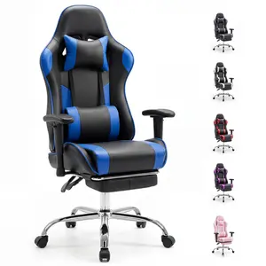Ergonomic Gaming Office Chair - PU Leather Recliner with Fixed-Up Armrest, Height Adjustability, 360° Swivel, Footrest & Headrest, PC Video Gaming Chair,summerwins