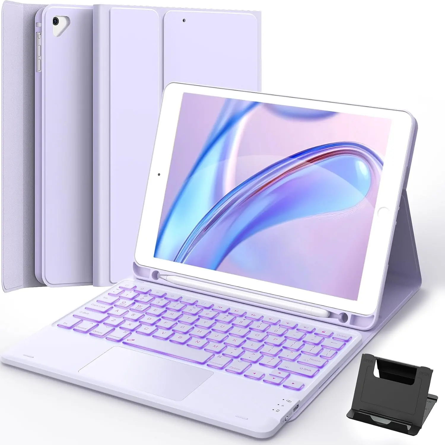 CHESONA Keyboard Case for iPad 9.7 inch, iPad 6th (2018)/iPad 5th Gen (2017), iPad Air 2nd Gen (2014), 7 Color Backlit, 2 BT Devices, Touchpad Keyboard Pro 9.7