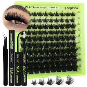 Focipeysa Lash Clusters DIY Lash Extension Kit 60P Eyelash Extension Wispy Individual Lashes Extension with Bond and Seal Glue, Lash Applicator DIY at Home for Beginner (60P 10-18MM)