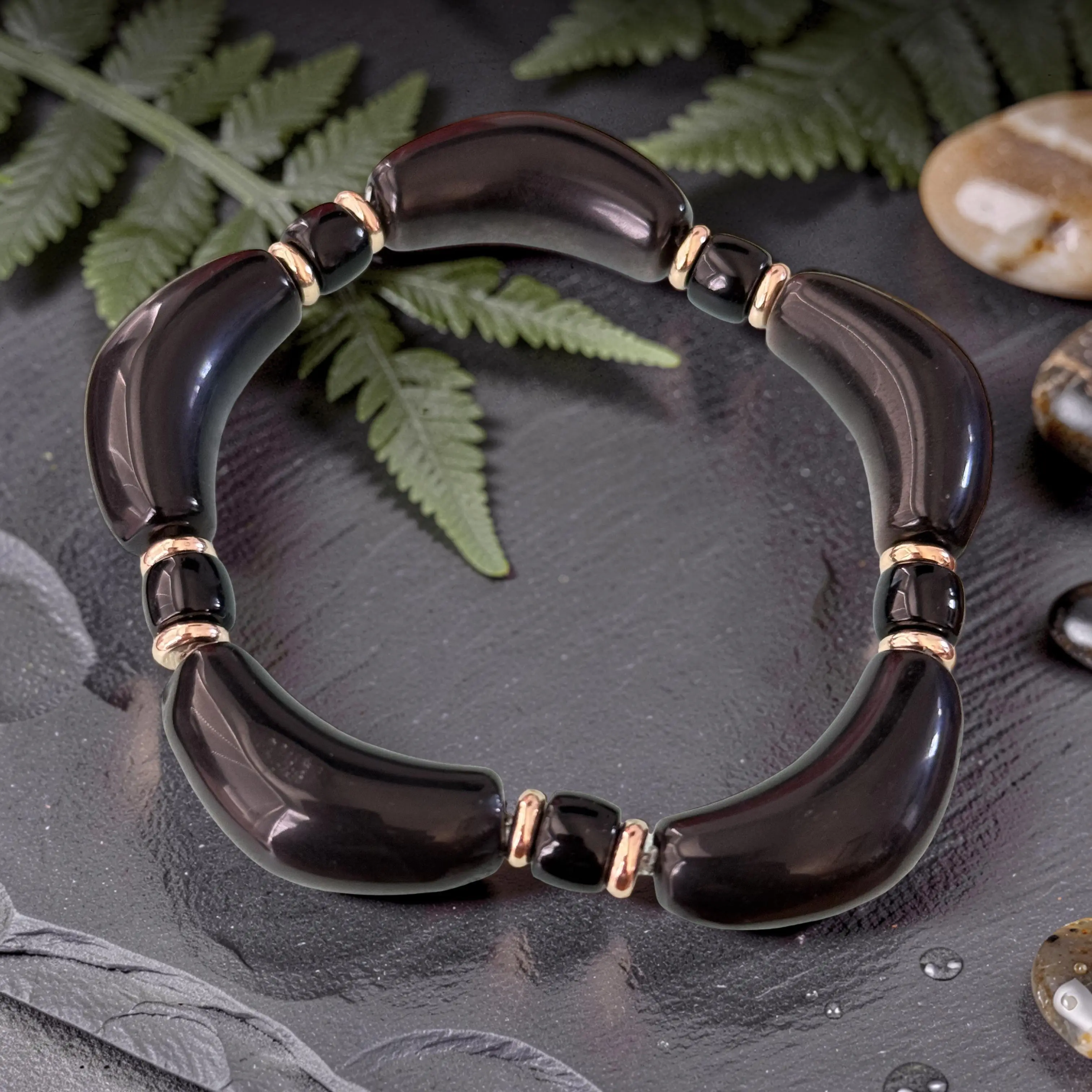 Silver Obsidian Bracelet 6.5" Stretch Bracelet