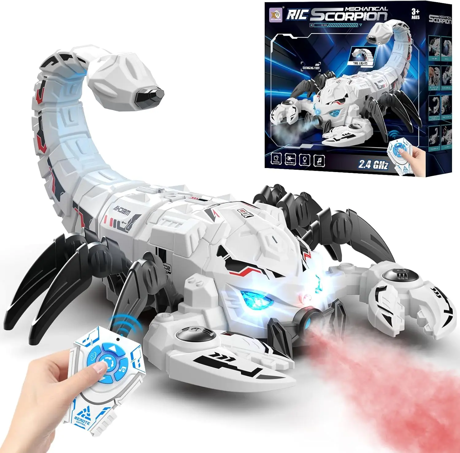 GAIETYDIY Remote Control RC Scorpion Robot Toy - 2.4GHz Remote, Rechargeable Battery, Lights, Music, Spray, Dropper, Realistic Kids' Gift for Birthdays, Parties, Pranks