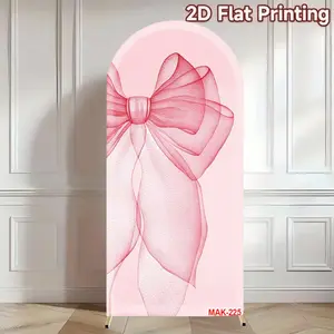 Pink Sheer Bow Arch Backdrop Cover for Girls Birthday Party Baby Shower Wedding Arched Backdrop Decor Elastic Double-Sided Spandex Fabric Party Decoration Supplies