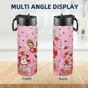 20oz Strawberry Shortcake Pattern Stainless Steel Insulated Tumbler | Vacuum Insulated Thermos with Straw, Leak-Proof Drinking Cup for All Beverages, Portable for Daily Use, Thoughtful Gift for friends
