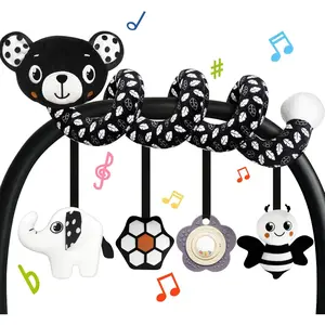 P-PLT024  Car Seat Toys for Babies 0-6 Months,Hanging Rattle Toys for Crib Mobile, Baby Spiral Hanging Stroller Black and White High Contrast Toys for Newborn 0 3 6 9 12 Months Baby Boys Girls (Bear)