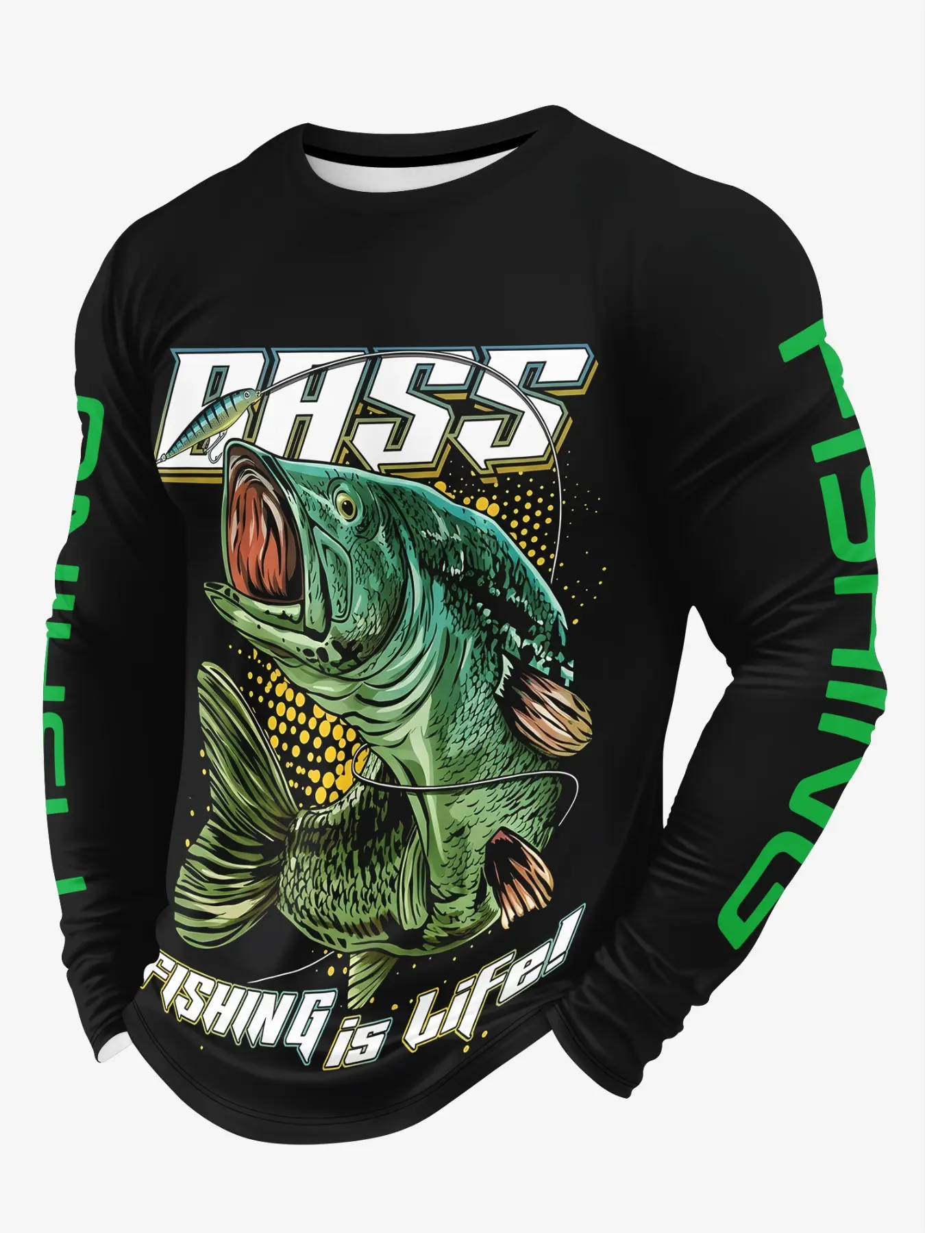 Bass Fishing Long Sleeve Shirt, Outdoor Angling Wear, Sport Outdoor Clothing, Athletic Sports Clothing, Casual Fitted Design, Spring & Fall Fashion, Figure Pattern, Outdoor Apparel, Athletic Style, Sports Tops, Fishing Shirts