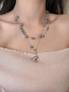 Diamond-Studded Saturn Pearl Pendant Necklace Unisex design, lightweight luxury high end necklace Niche fashion accessory Exquisite trendy jewelry—the perfect gift choice, Dainty layering jewelry