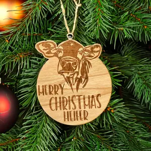 Merry Christmas Heifer Ornament - Fun Cow Design Perfect for Farmhouse Christmas Trees