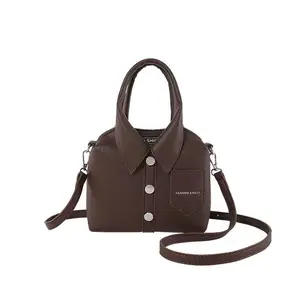Personalized shirt small square bag cross Body. Dark brown white pink.