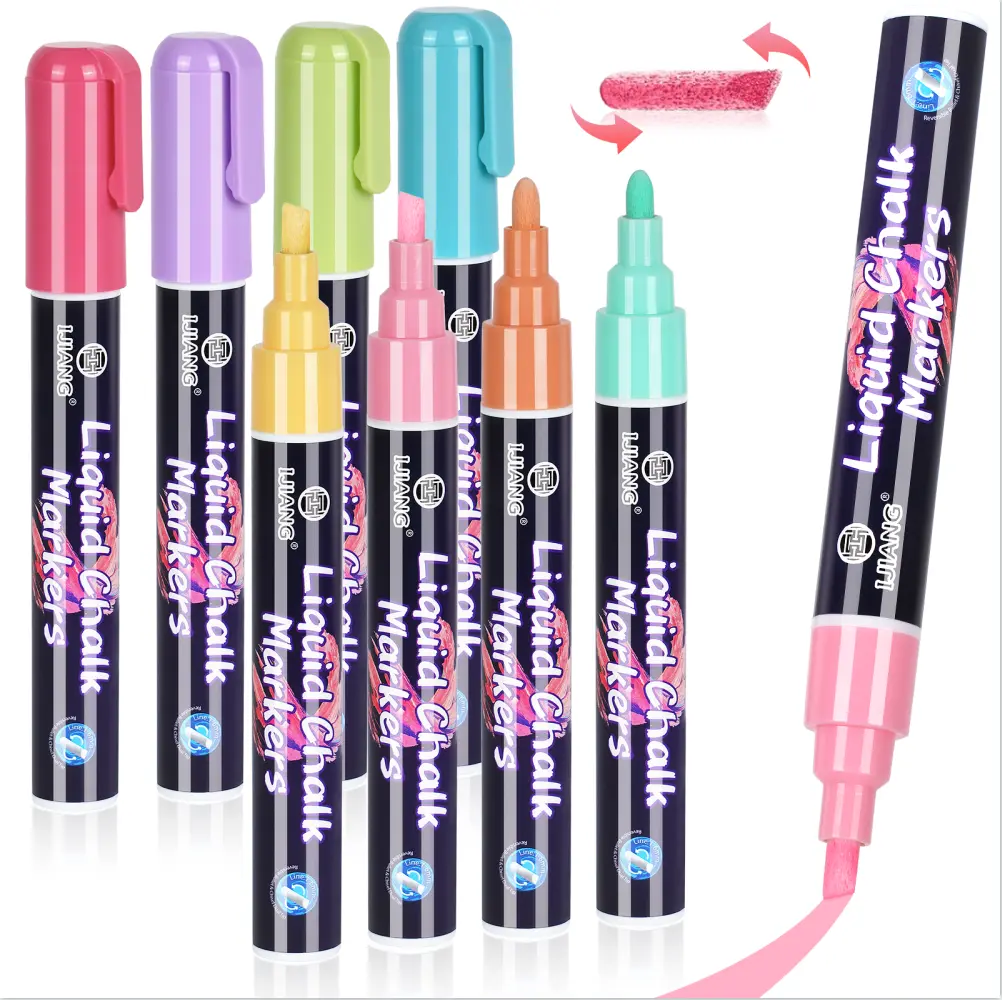 Liquid Chalk Board Marker Pens - 10mm-macaro-1, 6mm-metallic-1, Neon Sets with Chisel-Bullet Tips, Erasable Ink, Classroom Supplies, Stationery Writing Tools, 3 Years and Up Office Art Tool