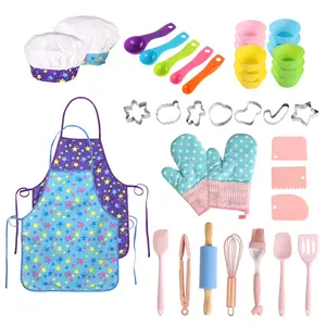 Real Kids Baking and Cooking Sets - 40 Pcs Real Baking Supplies for Junior Chef Includes Kids Apron and Chef Hat, Baking Utensils, Complete Cooking Tools Kit for Home Bakers, Durable Bakeware Accessories for All Occasions