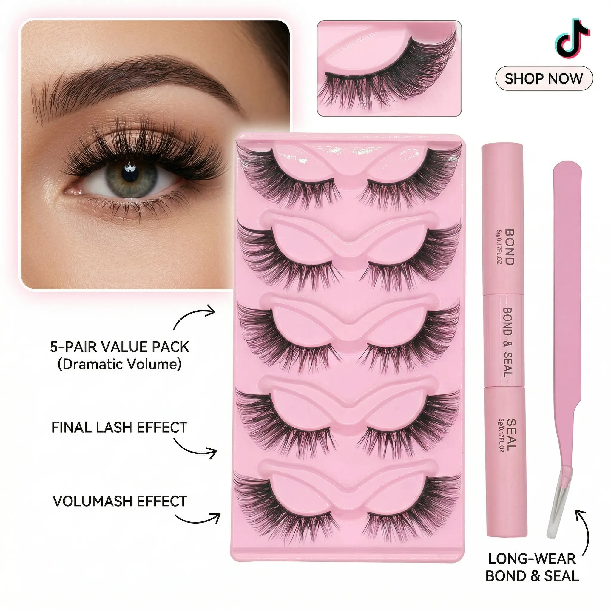 3 in 1 set 5 Pairs fluffy lash clusters Eyelash Extensions Kit with Tweezers&Bond and Seal ， Light-Volume Wispy Professional Makeup Lashes Silk Fiber，Easy DIY and Long-Lasting，Non-Irritating，High Quality 3D Lash Bottom Supplies Set Cosmetic tiktokshopspr