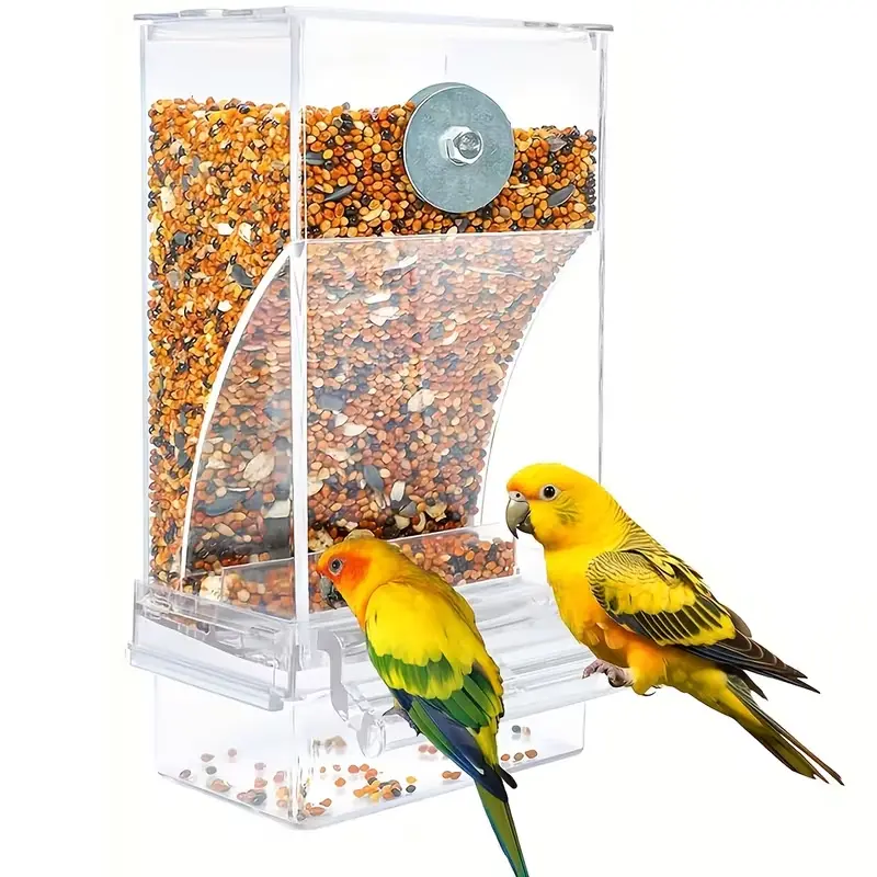 1pc Transparent Acrylic Automatic No-Mess Bird Feeder - Anti-Spill, Waste-Reducing Bird Supplies Tool for Pet Parrots, Budgies, Canaries, Finches