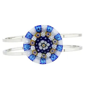Glass Of Venice Murano Glass Venetian Reflections Metal Bracelet - Navy Blue Millefiori