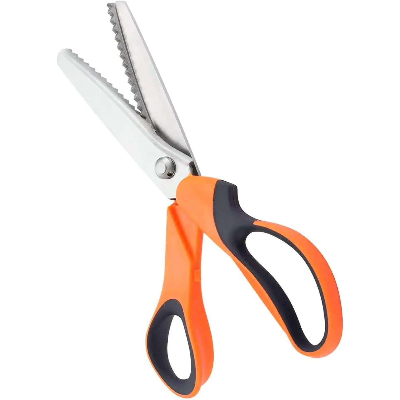 9.5"x3.5" Stainless Steel Pinking Shears with Orange Plastic Comfort Grip Handle, Professional Serrated Zig-Zag Cut Tools for Fabric Crafts, Dressmaking