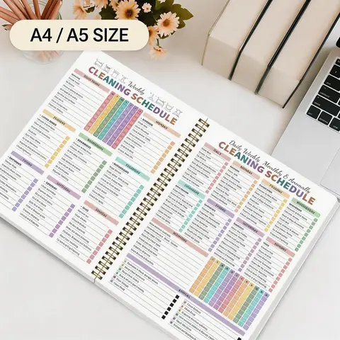 1pc A5 Household Cleaning Planner,Spiral Bound Cleaning Schedule & Checklist Organizer with Color-Coded Daily, Weekly, Monthly, and Annual Tasks, Perfect for Home Organization and Chore Management