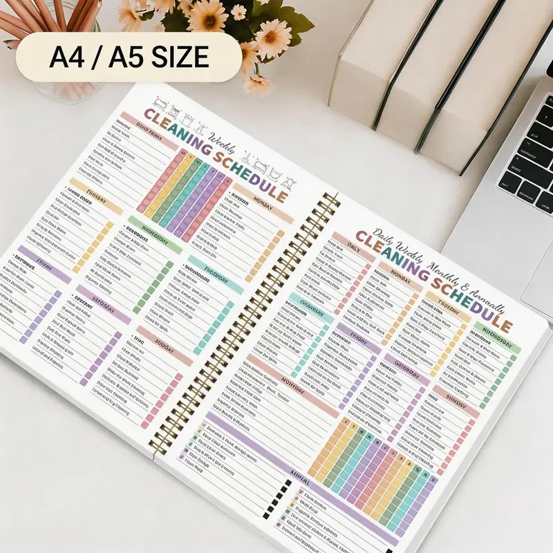 1pc A5 Household Cleaning Planner,Spiral Bound Cleaning Schedule & Checklist Organizer with Color-Coded Daily, Weekly, Monthly, and Annual Tasks, Perfect for Home Organization and Chore Management