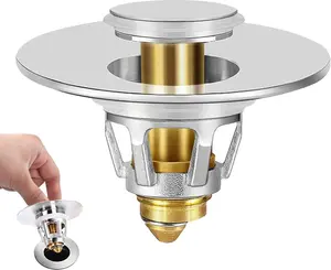 Universal Bathroom Sink Stopper - Upgraded Pop Up Sink Drain Strainer, Fits 1.1-1.5 Inch U.S. Standard Drain Holes - Anti-Clogging Filter with Sink Hair Catcher - Pure Brass Sink Drain Stopper