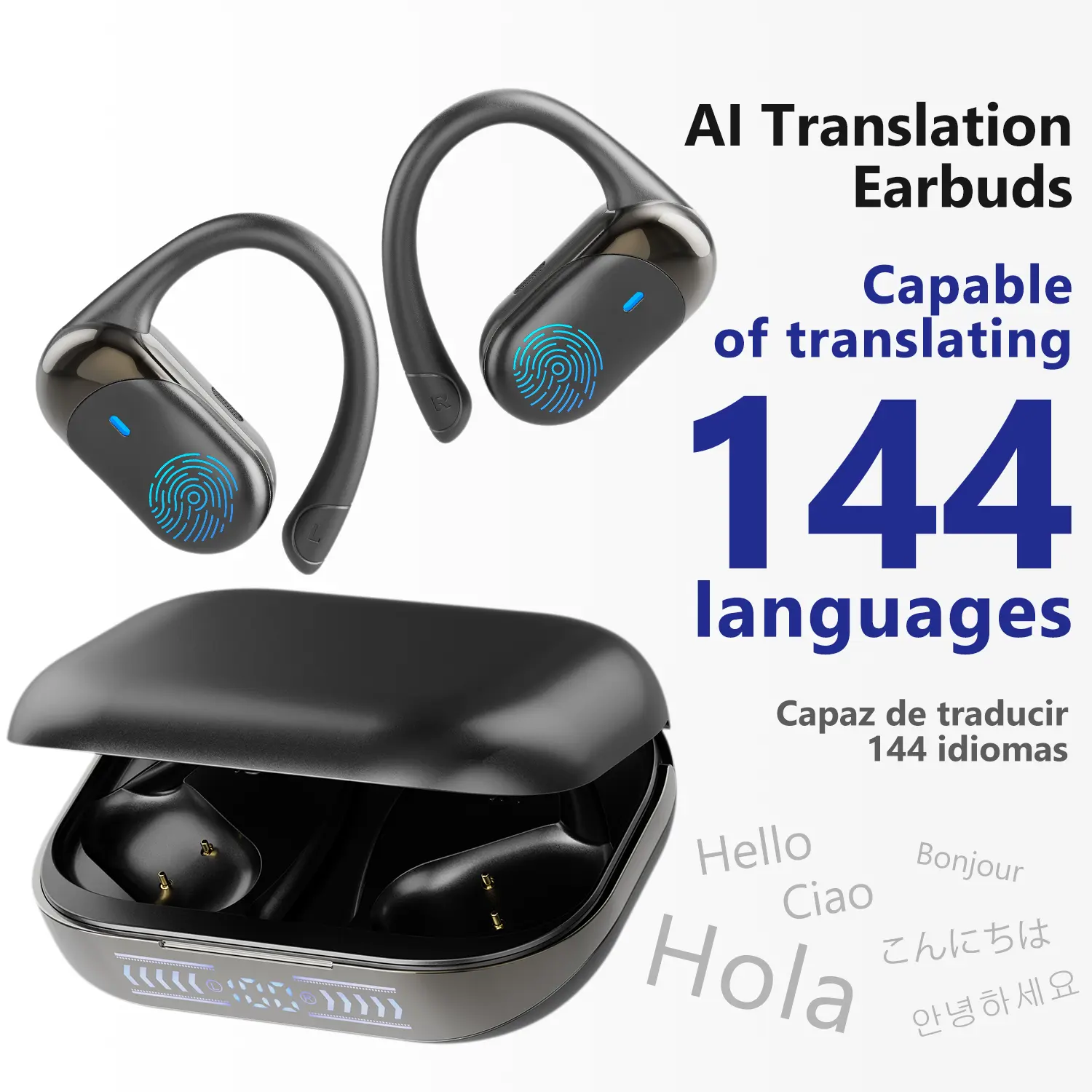 Translation Earbuds, Supports Real-Time Translation in 144 Languages With APP, Wireless Connection Capable of Translating 144 Idiomas Multilingual,Gift for Women and Men Electronic Bluetooth Headphones Black Traveler Headphones