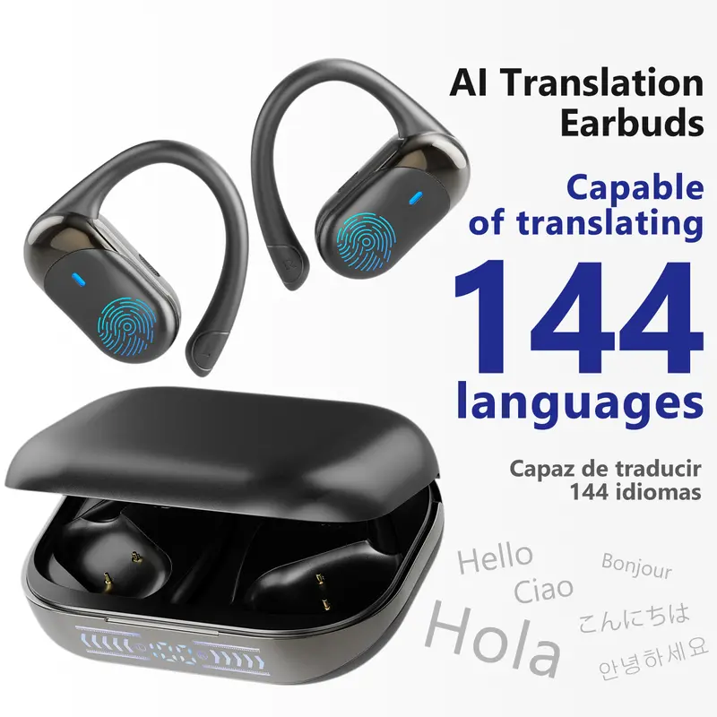 Real Time Language Translator Earbuds – 144 Languages, Smart Voice Translator Earphones, Bluetooth, Type-C Charging