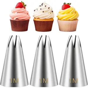 1M Cake Decorating Tips, Stainless Steel Large Star Piping Tips Set, Open Star Frosting Tips for Cupcakes, Cookie and Cake Decorating, 3 Pieces