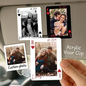 Custom Photo Visor Clip, Drive Safe Gift For Him, Valentines Day Couple Gift For Boyfriend, Couples Playing Card Car Visor Clip