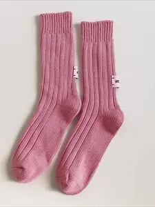 Korean Needle Thick Thread Knitted Middle Tube Socks Cotton Japanese Simple Pink Label Men Women Couples Sports Stacked Socks