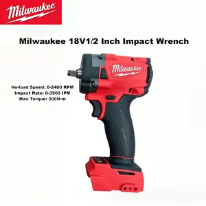 Milwaukee 18V Brushless Cordless 1/2 Inch Impact Wrench With 300Nm Torque And 0-2100RPM Rotation Speed Sturdy Handheld Power Tool With Stable Working Performance Suitable For Automobile Maintenance And Heavy Duty Truck Repair Work