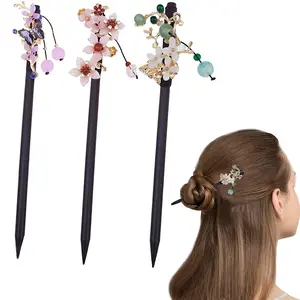 3 PACK Chinese Traditional Flower Hair Sticks Vintage Wooden Hair Pin Japanese Style Handmade Headpiece for Women Girls