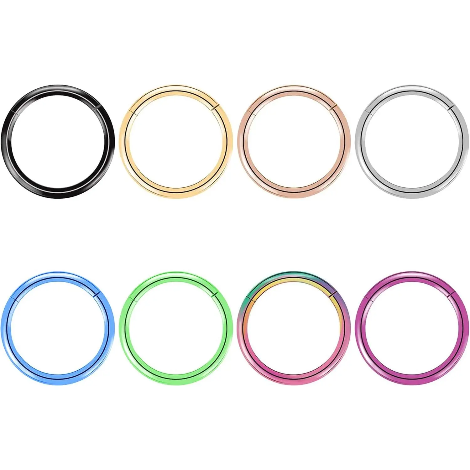 Titanium Nose Ring Hoops 8 Count 20G 18G 16G Diameter 6mm-10mm Black Rose  Blue Green Rainbow Cartilage Conch Helix Rook Hoop Earrings