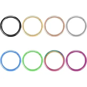 Titanium Nose Ring Hoops 8 Count 20G 18G 16G Diameter 6mm-10mm Black Rose  Blue Green Rainbow Cartilage Conch Helix Rook Hoop Earrings
