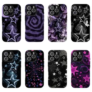 Y2K Galaxy Star Phone Case - Mystic Purple Moon & Swirl Art Protective Cover,for iPhone 17/16/15/14/13/12/11 ProMax Plus for Samsung phones,an excellent gift for friend or fans.