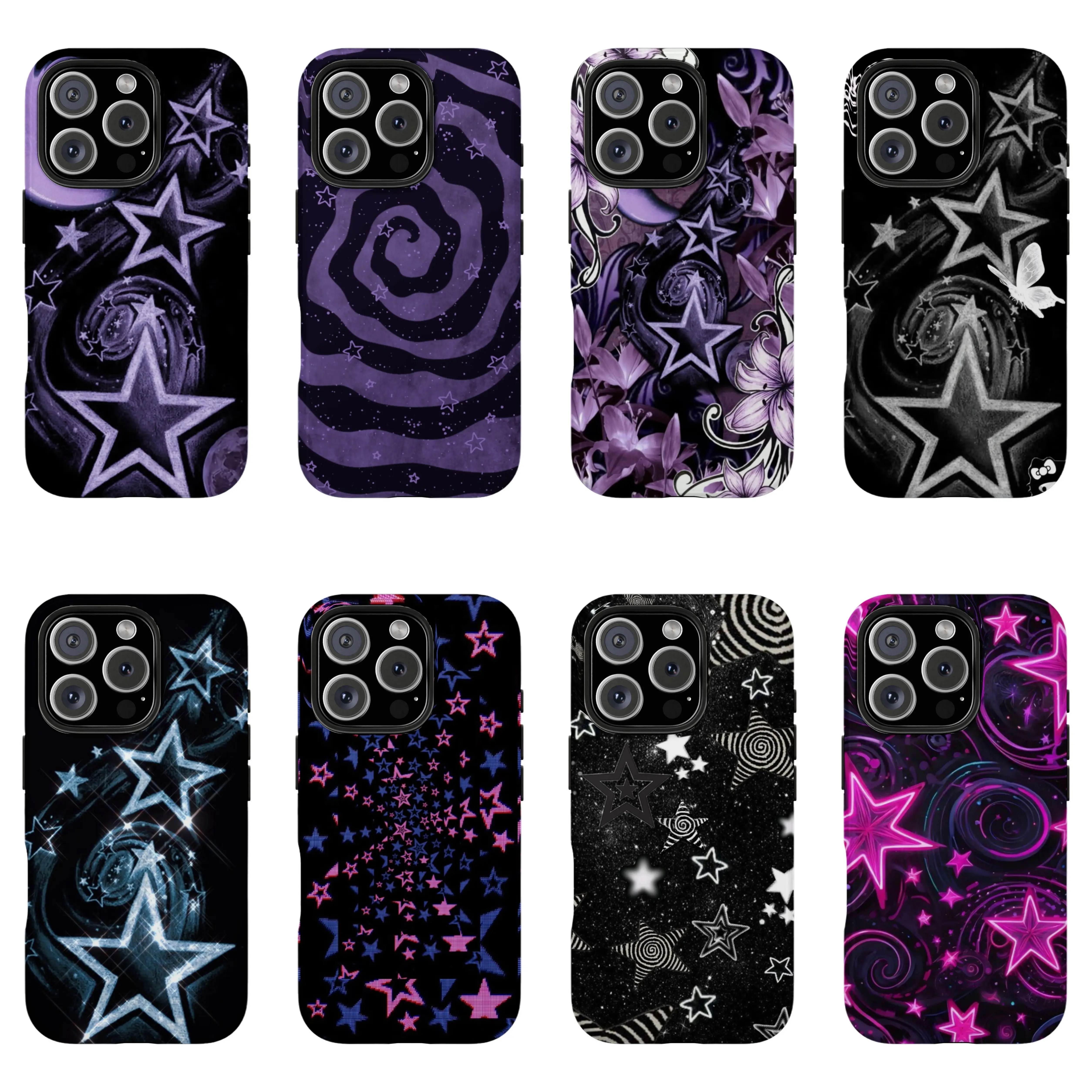 Y2K Galaxy Star Phone Case - Mystic Purple Moon & Swirl Art Protective Cover,for iPhone 17/16/15/14/13/12/11 ProMax Plus for Samsung phones,an excellent gift for friend or fans.