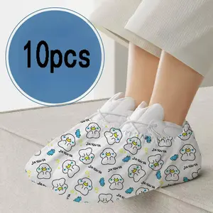 10pcs/5 Pairs Disposable Shoe Covers, Cartoon Duck Print, Non-Woven Material, Anti-Slip Indoor Footwear for Home Guests