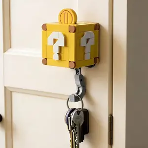 Classic Pixel Style Game Question Box Key Hook Wall Mounted Holder Building Block Toy, Game Room Decoration, Birthday Gift, Adventure Game Collectible Model