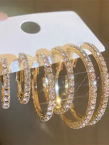 Millennium Vintage Sparkling Full Diamond Fashionable Hoop Earrings Set for Women, Fashion Versatile High-End Attractive Ear Rings Wedding Set Earrings