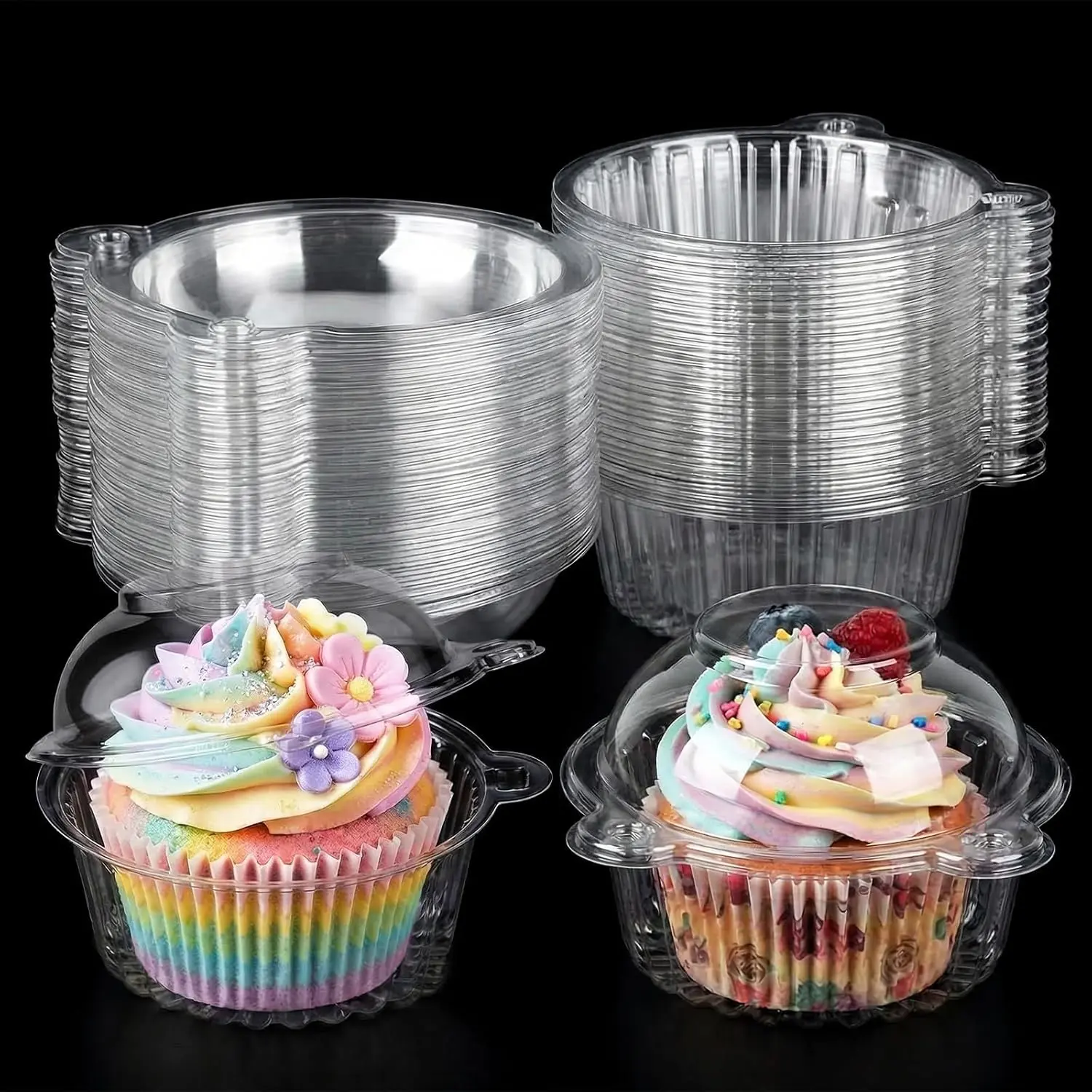 100-Pcs Disposable Transparent Plastic Cake Containers with Transparent Lids - Baking Supplies for Sweet Treats, Cupcakes, Macarons, Mousse, Tarts, Cream Puffs - Convenience & Practicality for Weddings, Bakeries