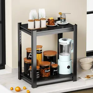 2 Tier Metal Shelving Unit, Kitchen Storage Rack, Small Pantry Shelves for Kitchen Counter, Shelf Organizer for Baker/Book, 1000 LBS Metal Shelving for Basement, Garage, Warehouse, Laundry Room, Living Room( 22.1" H*11.8" D*15.8" W-Update), Standing