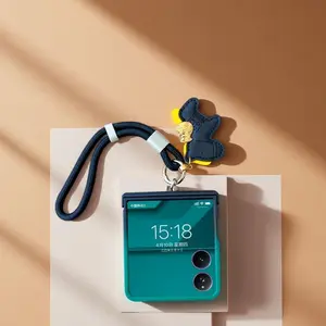 Black Green Gradient Hand Strap Hinge Case for Motorola Razr 50 60 Ultra 2025 2024 Samsung Z Flip 7 6 5 4 3 Xiaomi MixFlip 2