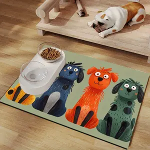 Cute Dog Pattern Pet Feeding Mat, Quick Absorbent Food Pad for Dogs and Cats, Water Bowl Mat with Rubber Back, Floor Protection