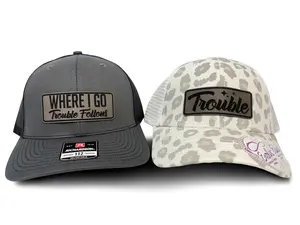 Where I Go Trouble Follows – Matching Couple Hats (2 Pack) | Premium Snapback Baseball Hats for Men & Women, Where I Go Trouble Follows Ponytail Hat