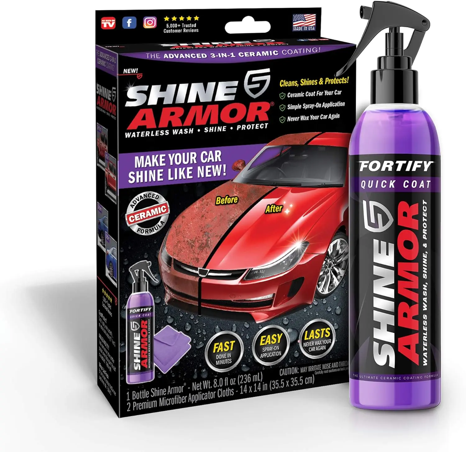SHINE ARMOR Ceramic Coating for Cars - Protect your Paintwork with the Ultimate Car Clean, Shine, and Protection Kit 3 Pack