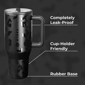 HydroJug 40oz Black Leopard Water Bottles, Dark Cool Texture, Wild Trendy Design, leakproof, Fits Most Car Cup Holders, Vacuum Insulated Stainless Steel Drinkware Flask - Maintains Cool Temperature All Day, Ideal Gift for Loved Ones, Flasks Tumbler