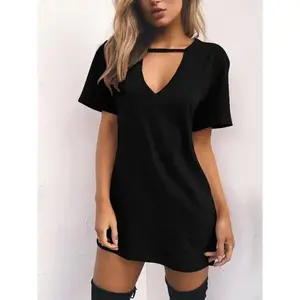Sexy elegant dress wrap deep V neck cut out loose dress women solid color Short Sleeve Mini Club party dress vestidos Casual Womenswear