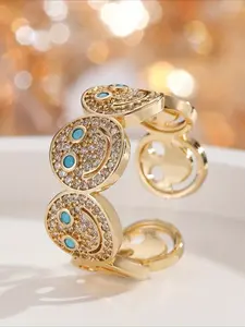 Luxury Holiday Smiley Face Adjustable Open Ring Dainty Stacking Rings Women Fashion Jewelry Gift Birthday Party Accessories Wear Playful Rings Fashion Statement Rings Fun Rings