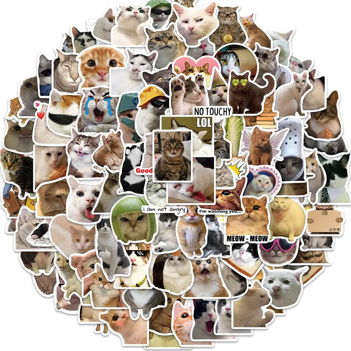 50/100pc Funny Cat/Puppy Meme Sticker Pack For Pets Lover. Vinyl Waterproof Stickers for Book Phone Laptop Water Bottle. Fun Craft Stickers for Scrapbooks, Planners, Gifts and Rewards. Cute Gifts for Girls Kids Teens Adults.