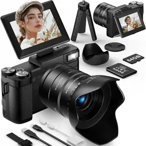 6K Digital Camera, 75MP Cameras for Photography with 8X Optical Zoom & Tripod, Anti-Shake Vlogging Camera with 3" 180? Flip Screen, 64GB Card, Card Reader, Vlog Travel Cameras for Teens