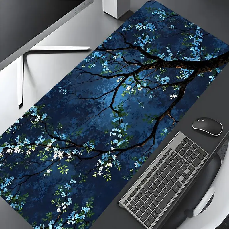 Cherry Blossom Tree Pattern Mouse Pad, Rectangle Gaming Mouse Pad, Non-slip Rubber Pad, Aesthetic Desktop Decoration Protective Pad for Home Office, Desktop Accessory, Desk Accessories
