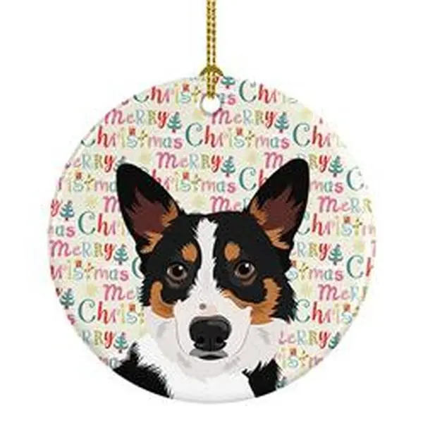2.8 x 2.8 in. Unisex Pembroke Welsh Corgi Tricolor Black-Headed No.1 Christmas Ceramic Ornament