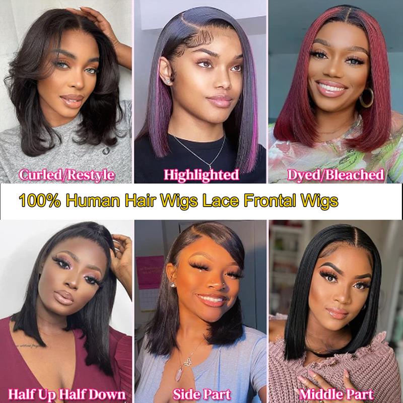 Hermsile Straight Bob Wigs Human Hair Wigs For Black Women 13x4 Straight Lace Front Wigs Human Hair Lace Front Wigs Pre Plucked HD Lace Frontal Wigs 180% Density Short Bob Wigs Natural Color 10 inch