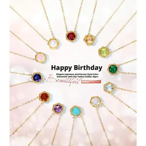 Fashionable and simple twelve birthstone necklace S925 sterling silver gold-plated necklace niche jewelry october birthstone